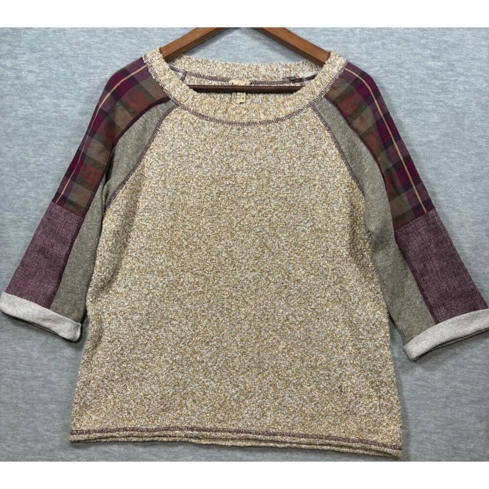 Buckle BKE Gimmicks Womens M Sweater Plaid Sleeve Raglan Metallic Casual - Picture 1 of 6